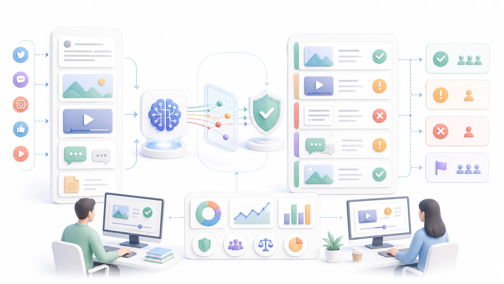 AI 內容審核技術解析與應用資訊圖表配圖，呈現AI 知識中心的重點概念