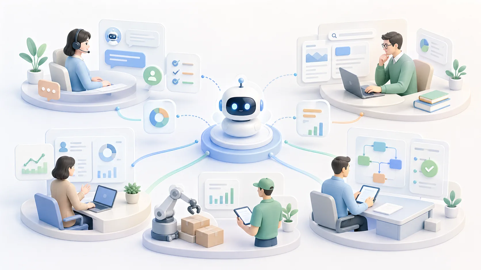 AI Agent 企業應用場景大全：10 大落地案例與效益分析資訊圖表配圖，呈現AI 知識中心的重點概念