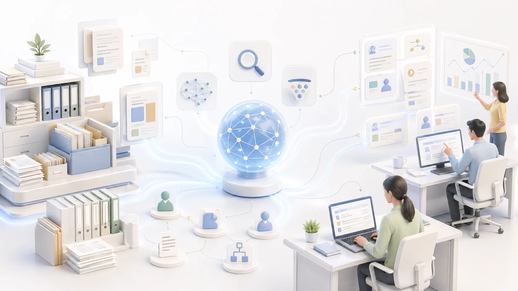 企業 AI 知識管理系統完全指南資訊圖表配圖，呈現AI 知識中心的重點概念