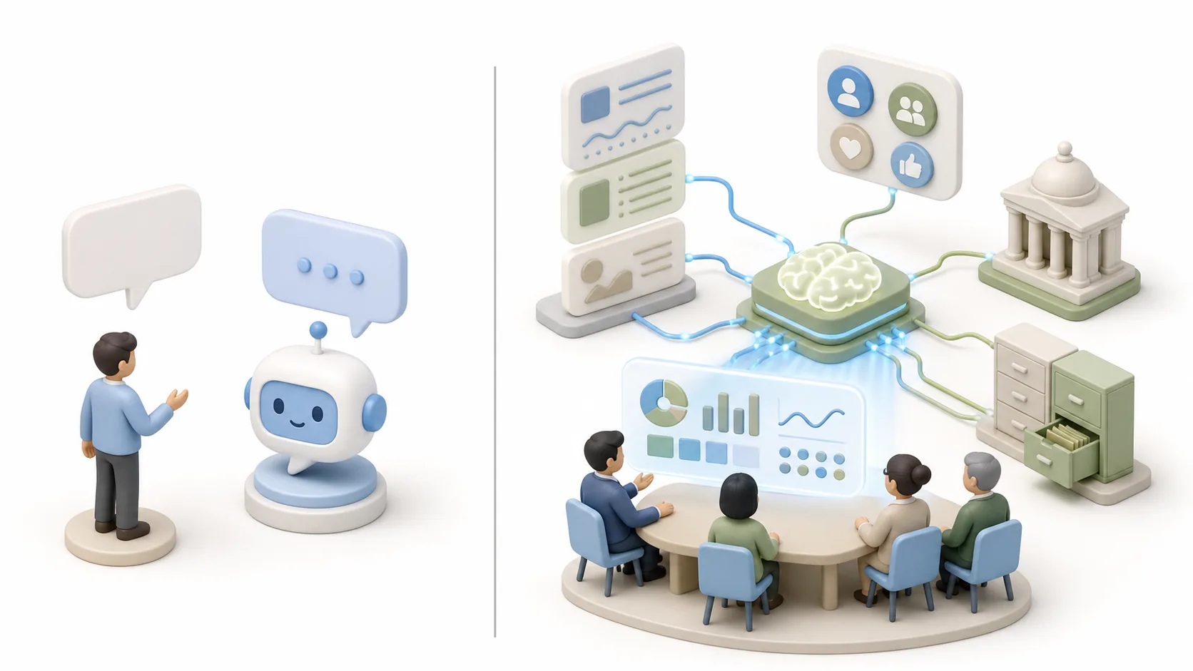 政府 AI 幕僚與一般生成式 AI 有什麼不同？五大維度完整比較資訊圖表配圖，呈現AI 知識中心的重點概念