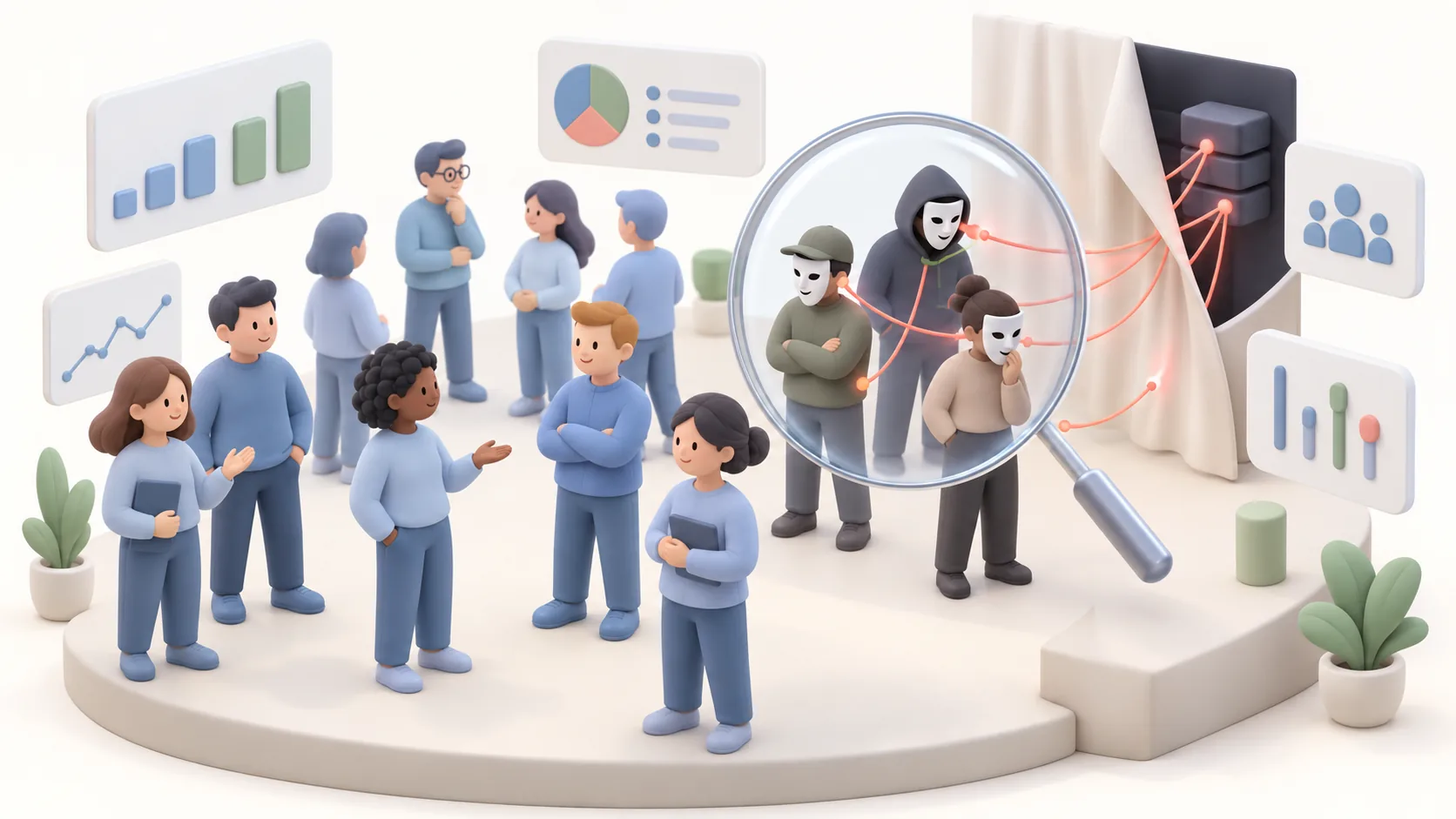 Infographic for Coordinated Inauthentic Behavior: Bots, Sockpuppets, Troll Farms, illustrating key concepts from AI Knowledge Hub