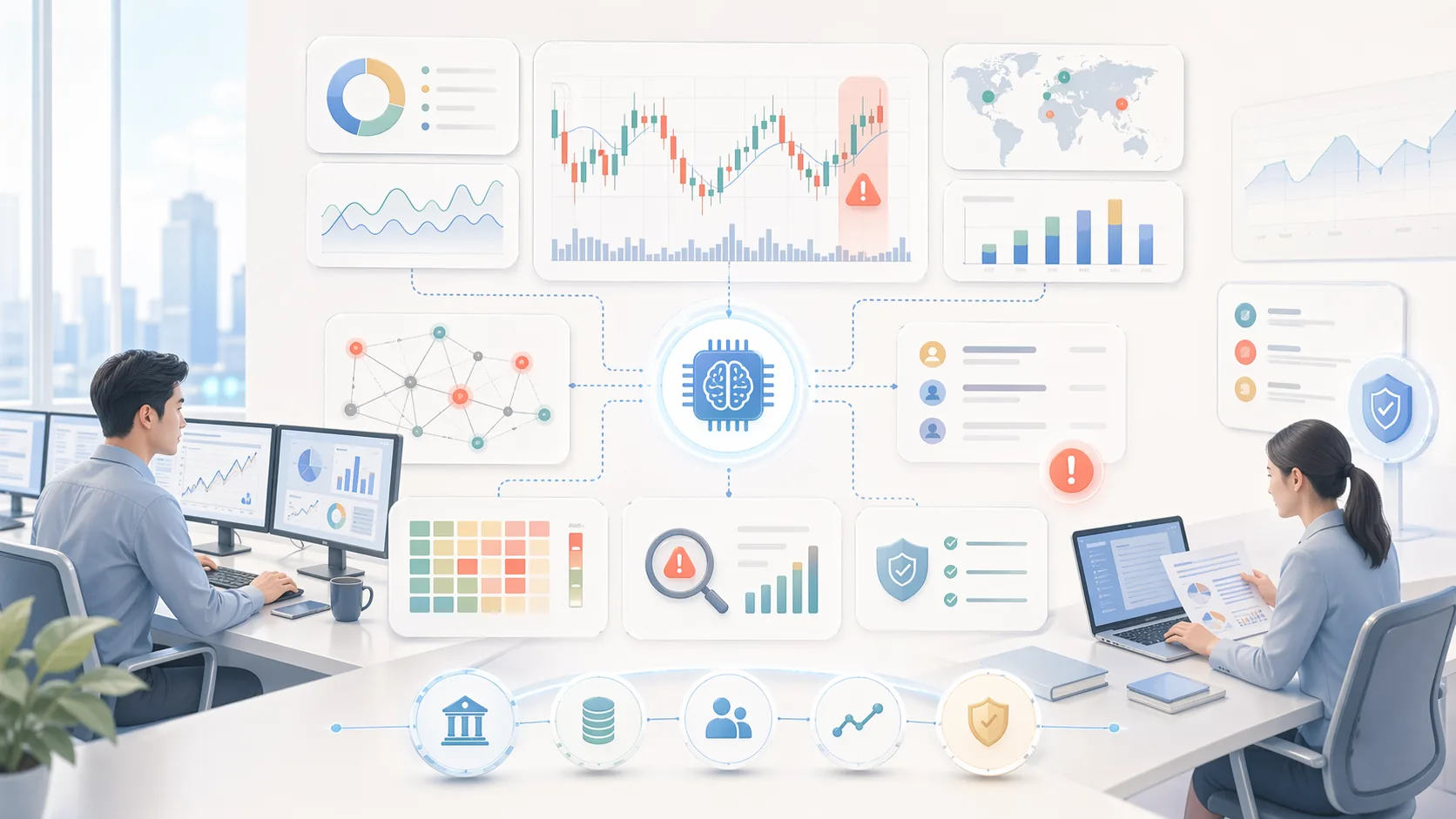 金融業 AI 風控解決方案資訊圖表配圖，呈現產業解決方案的重點概念