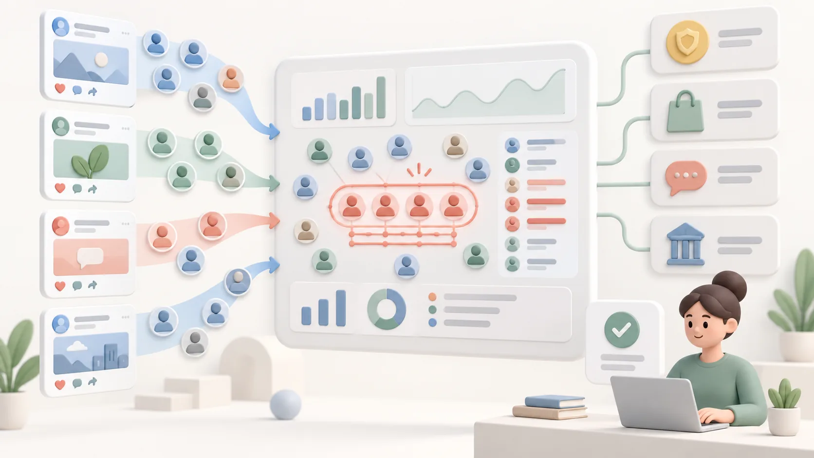 Infographic for Fake Account Detection for Banks, Brands and Government, illustrating key concepts from Industry Solutions